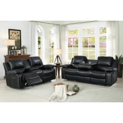Oriole Reclining Sofa Set - Faux Leather - Black